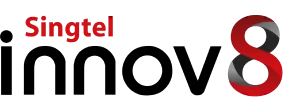 A black and red logo with the word singtel.