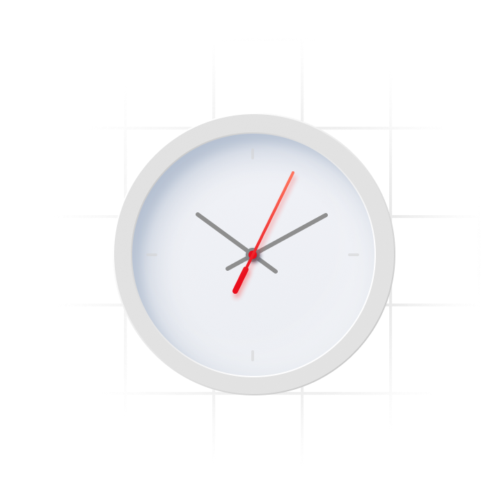 A white clock with a red second hand.