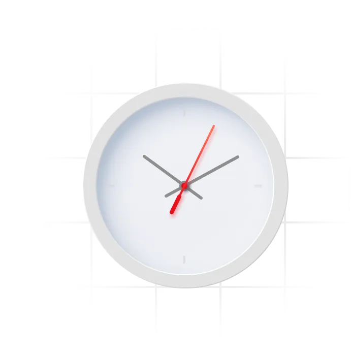 A white clock with a red second hand.