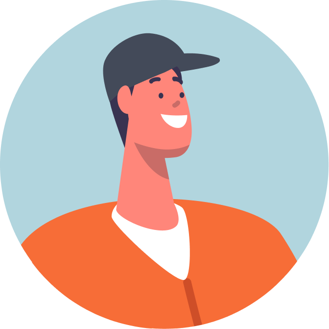 A man with a baseball cap on his head.