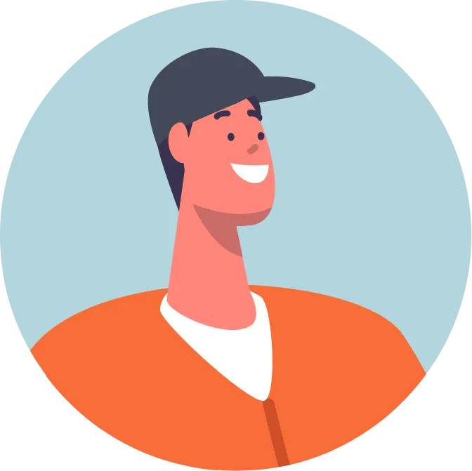 A man with a baseball cap on his head.