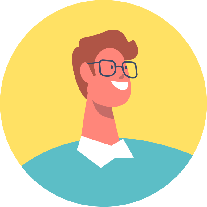 A man with glasses in a circle.