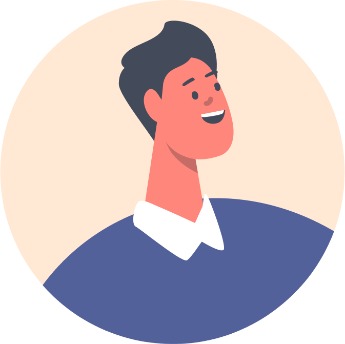 A man in a blue shirt is smiling.