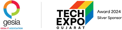 Gesia Association logo next to Tech Expo Gujarat Award 2024 Silver Sponsor emblem.