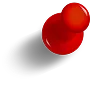 Red pushpin casting a shadow on a white background.