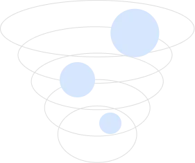 Spiral-shaped tunnel with three blue circular shapes of varying sizes inside it on a black background.