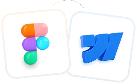 3D rendered logos of the Figma app and Webflow app side by side.