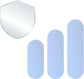 Blue increasing bar chart with a silver shield icon to the left, symbolizing security and protection.