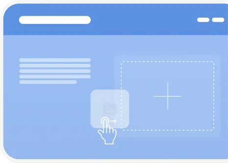 Illustration of a web browser window with a hand cursor dragging an icon towards a highlighted content area.