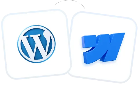 WordPress and Webflow logos side by side, representing website platform migration.