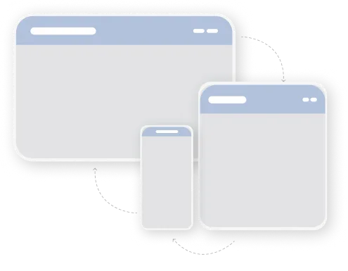 Illustration of three digital devices including a desktop monitor, tablet, and smartphone with blank screens.