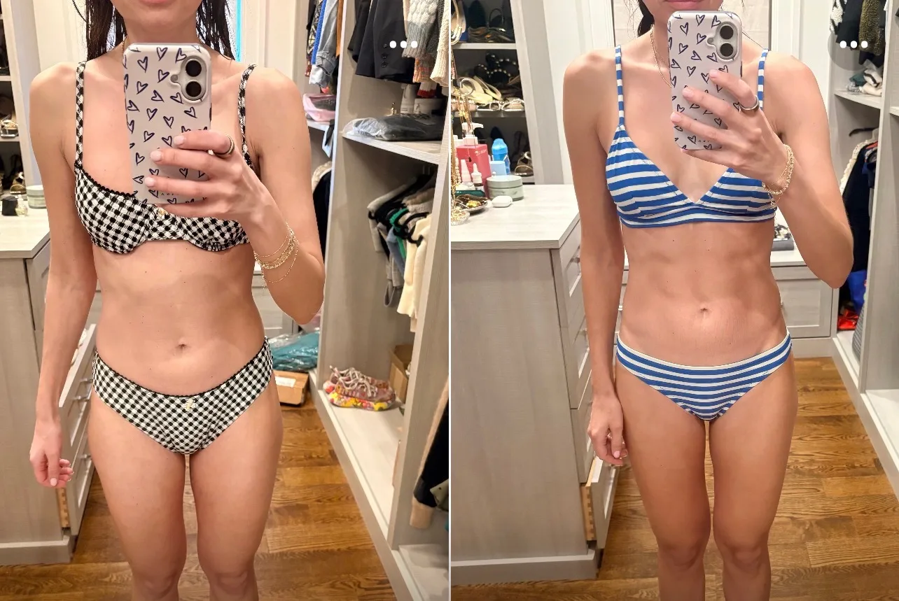 Before and after: Lift with Linds coaching client showing a flatter, more defined stomach