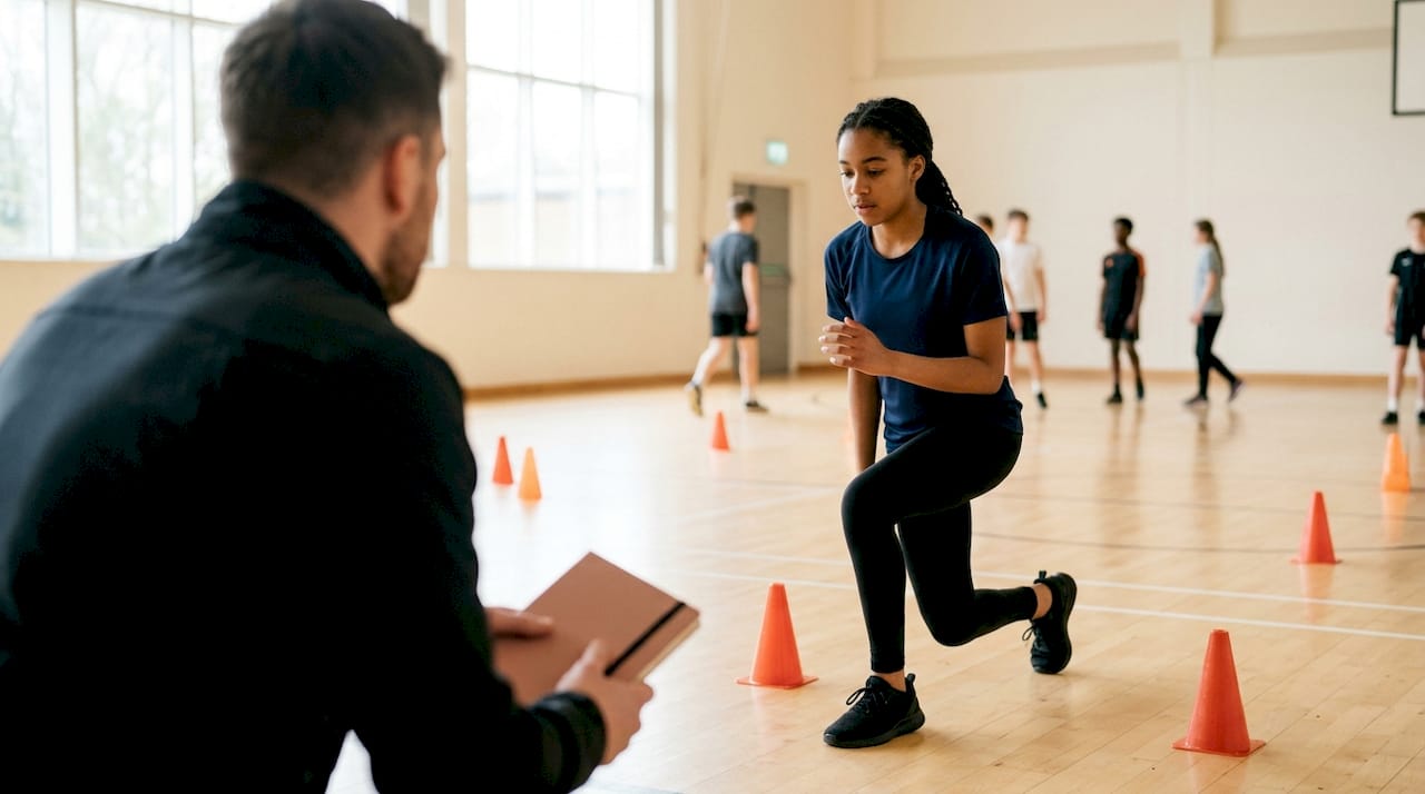 Coach observing controlled youth landing technique