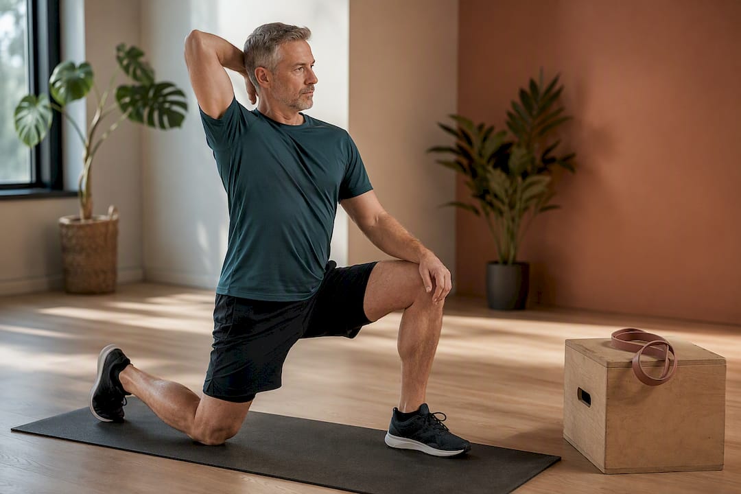 Adult performing a controlled gym warm-up