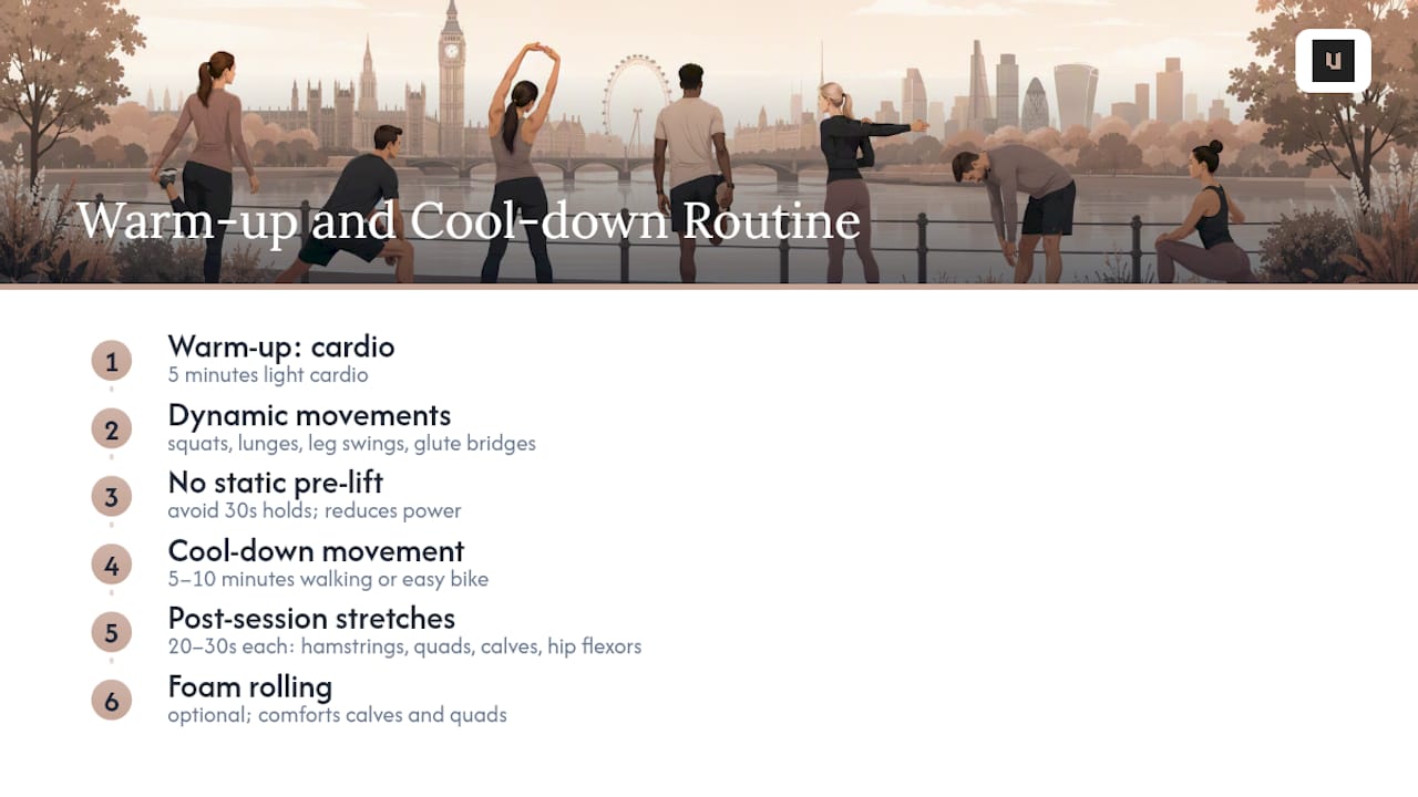 Warm-up and cool-down routines for strength sessions — overview diagram