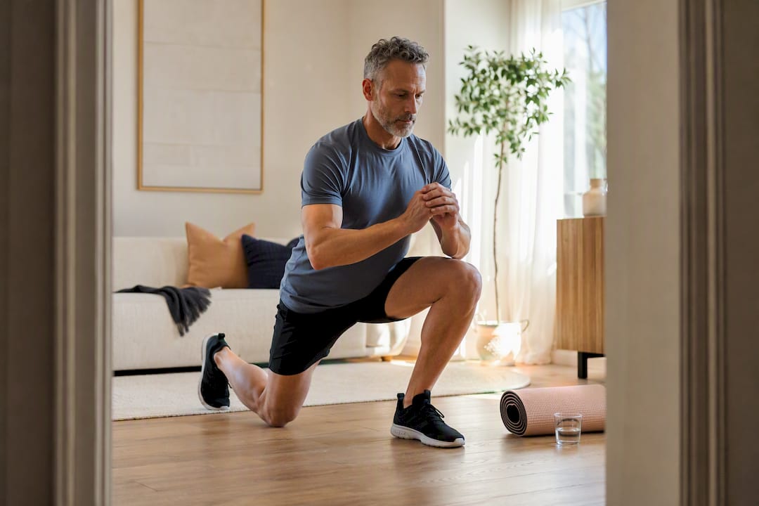 Adult completing a convenient home workout