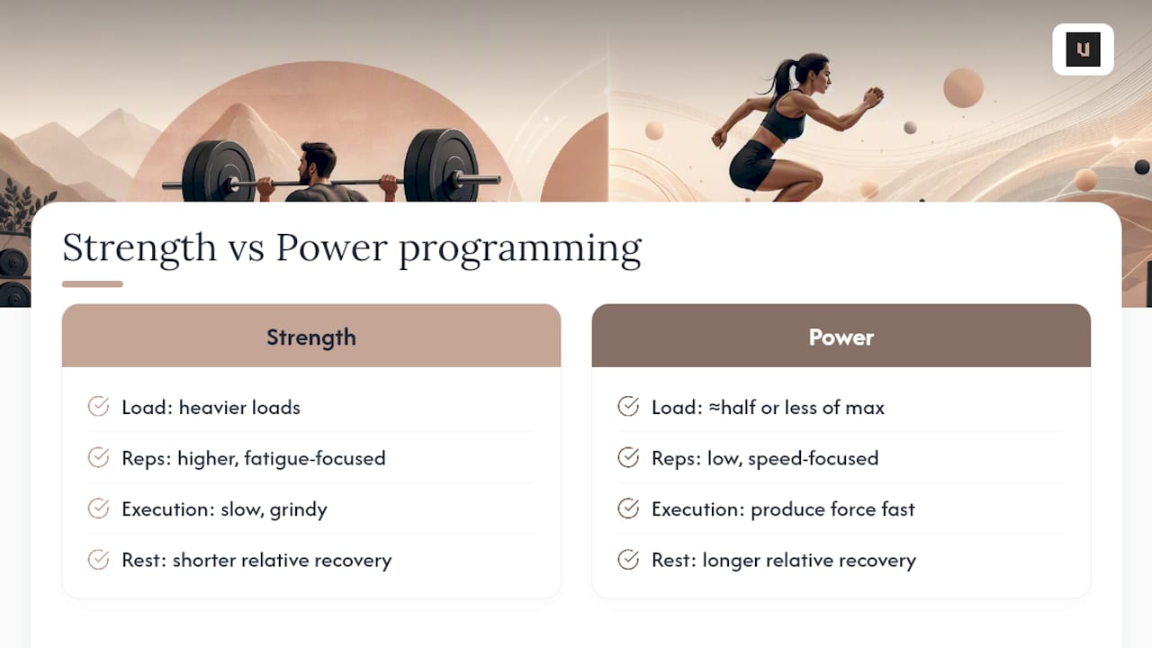 Strength and power programming comparison diagram