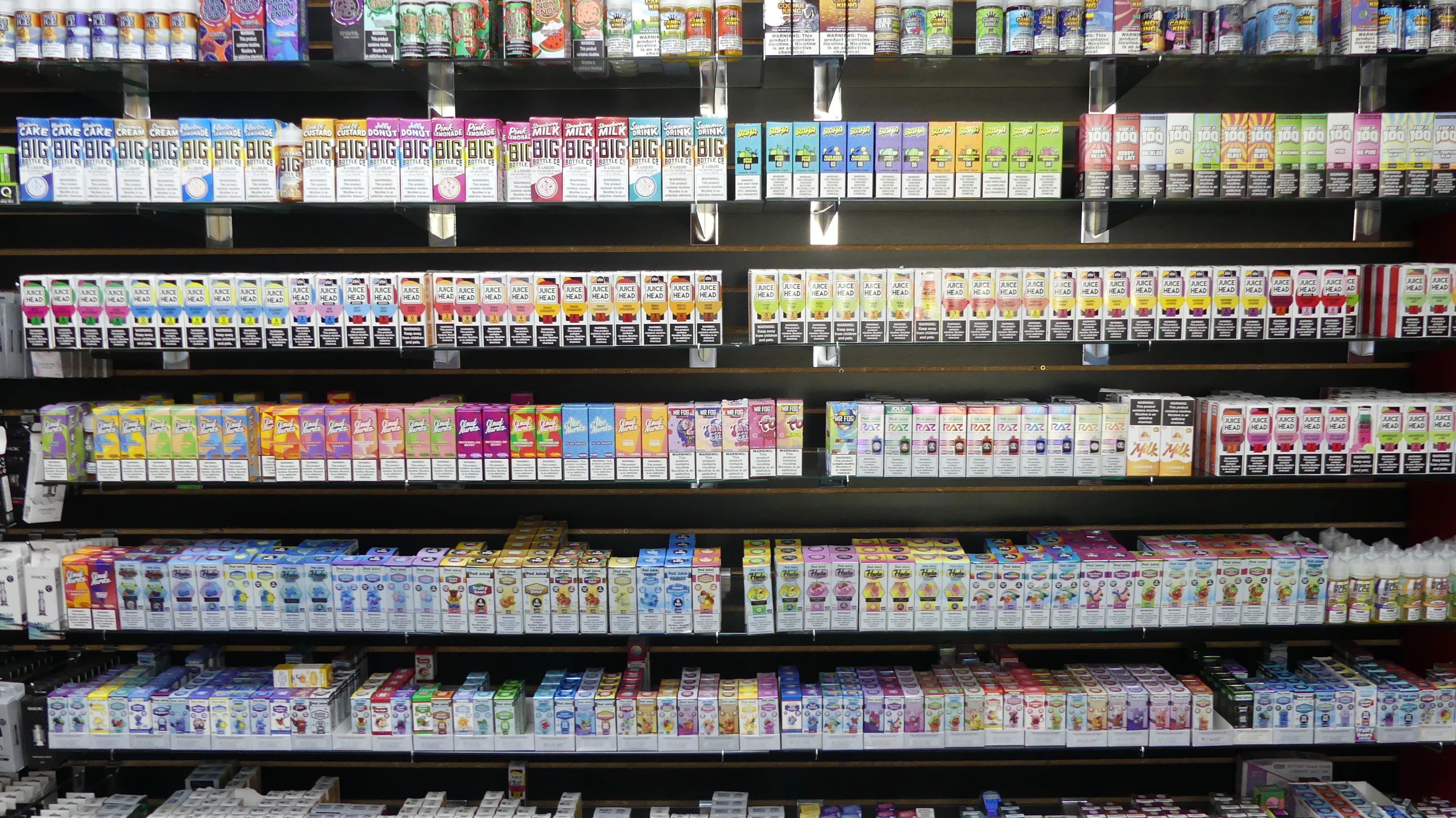 an image inside the store, showing the selection of vape juice