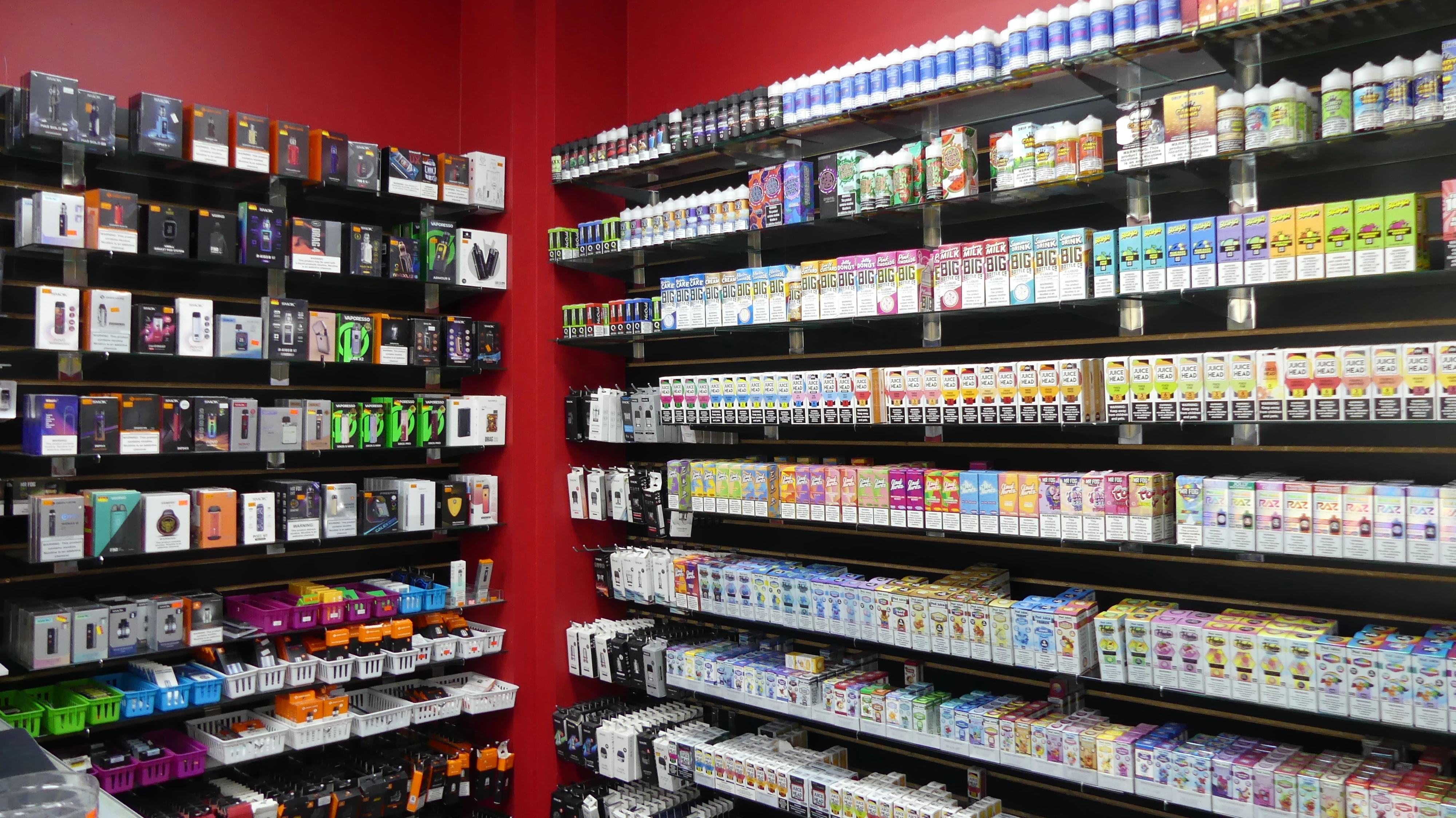 an image inside of the store, showing the selection of vape devices