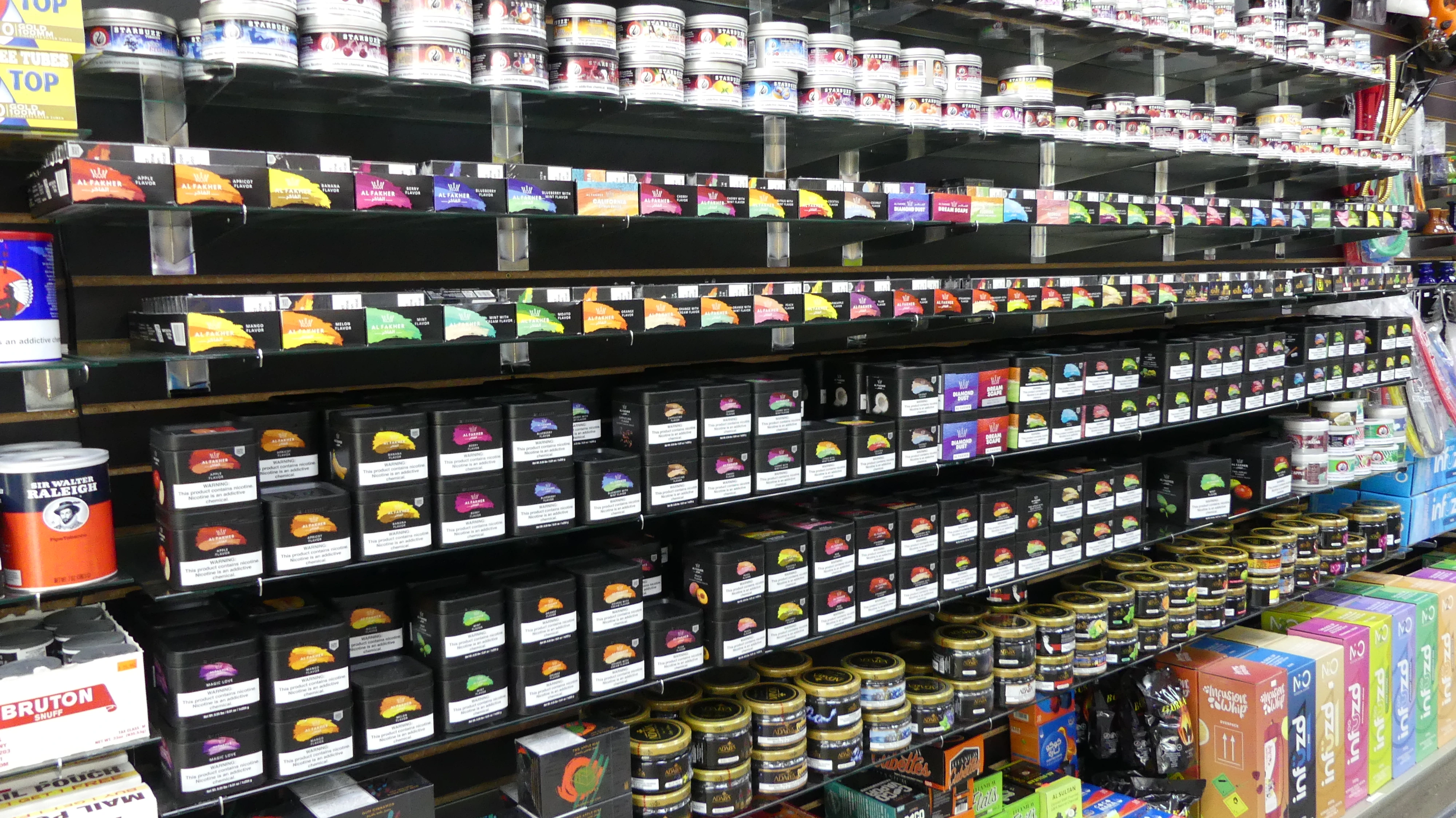 an image inside of the store, showing the selection of shisha