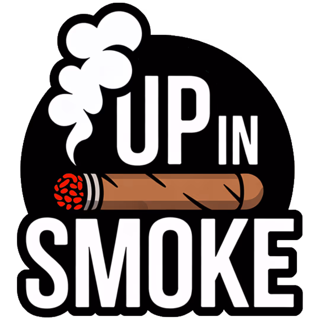 the logo for the business, including a smoking cigar with the business name