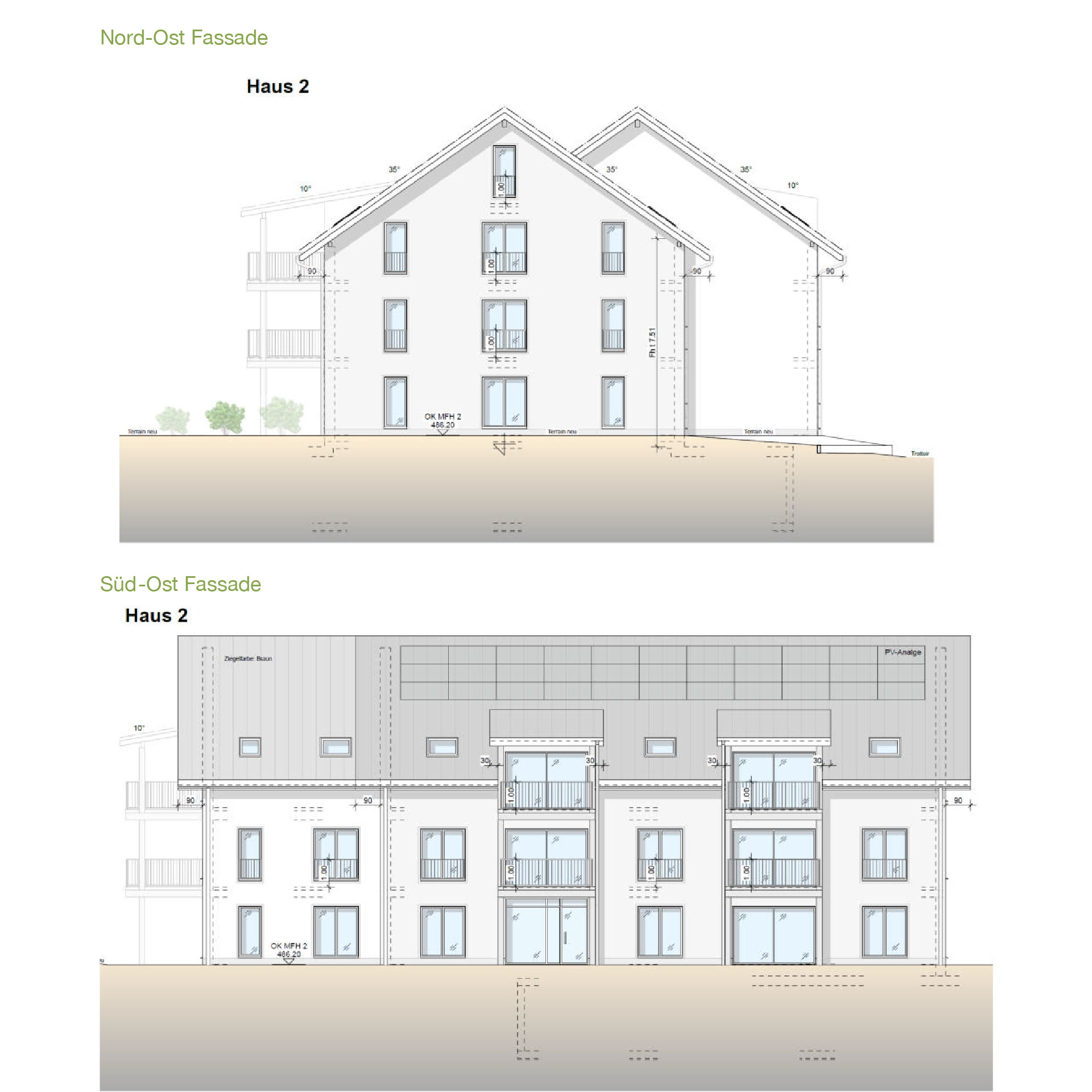 Nord-Ost- und Süd-Ost-Fassade