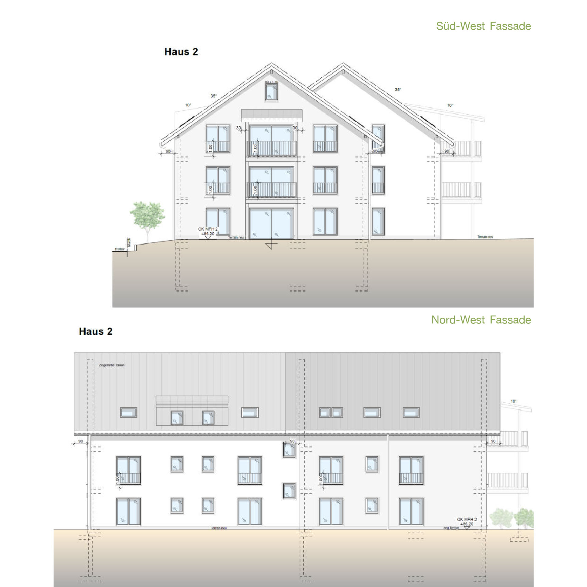 Süd-West- und Nord-West-Fassade