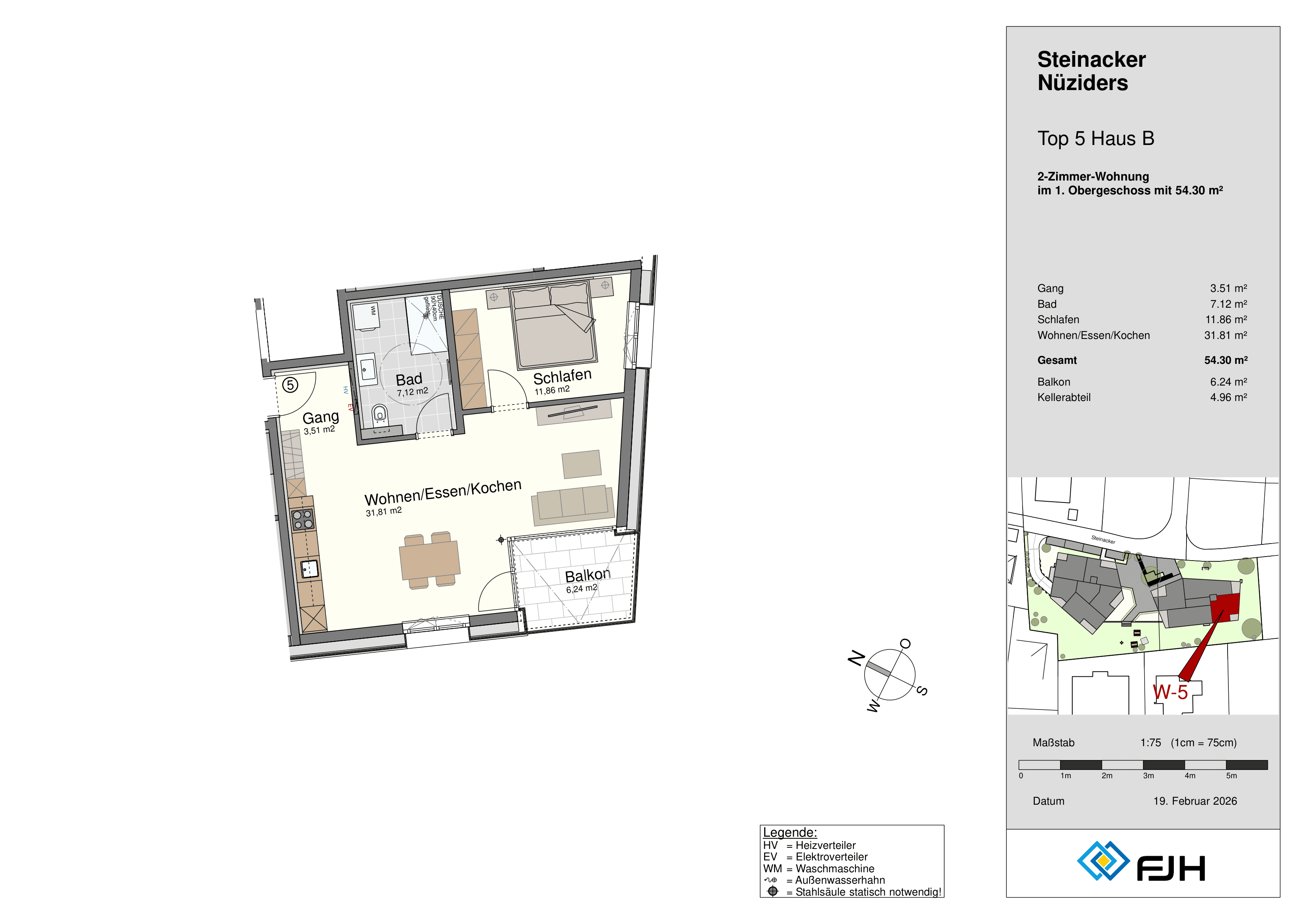 Floor plan of a 2-room apartment showing living, dining, kitchen, bedroom, bathroom, hallway, and balcony areas.