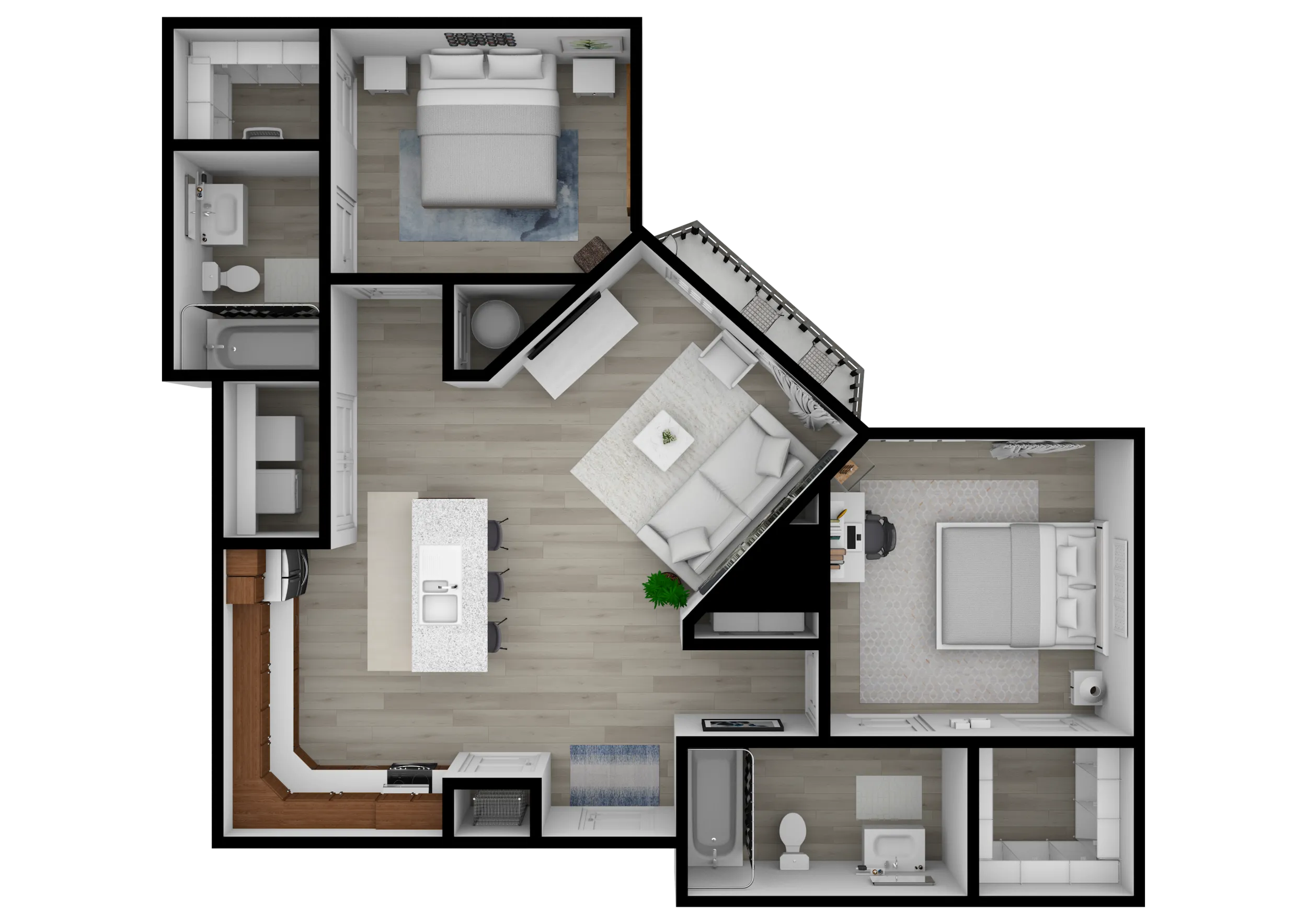 2 Bed 2 Bath A Floor Plan Layout at Altitude in Houston, TX