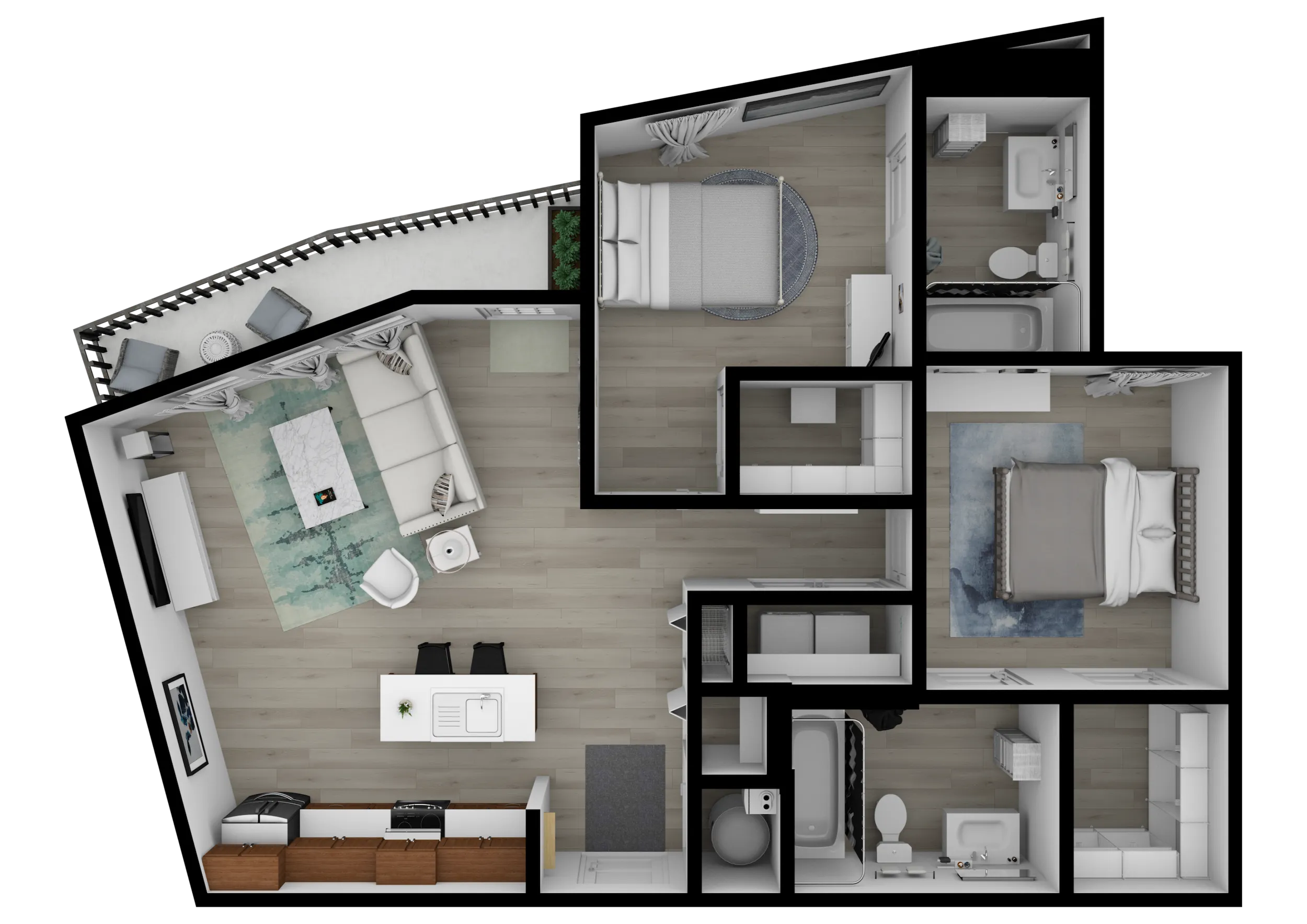 2 Bed 2 Bath B Floor Plan Layout at Altitude in Houston, TX