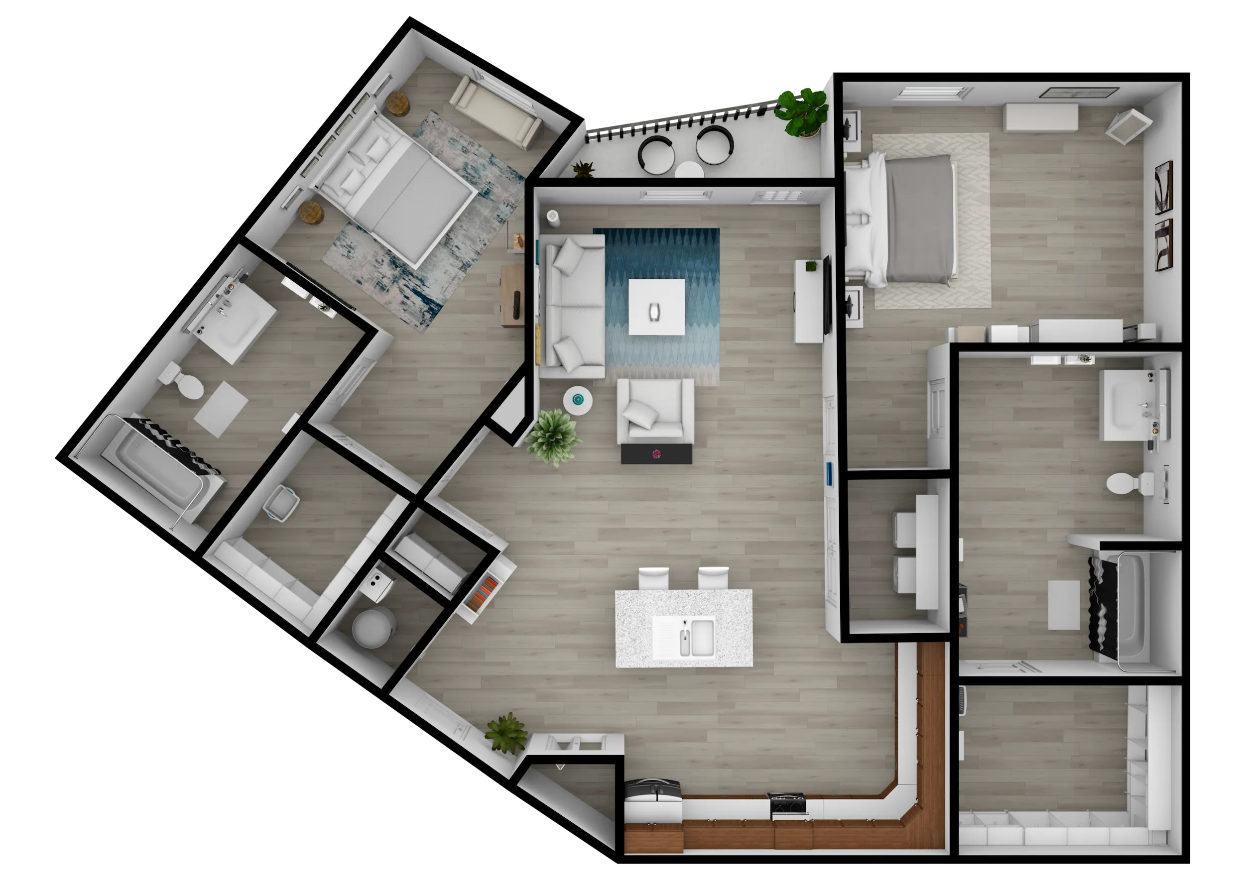 2 Bed 2 Bath C Floor Plan Layout at Altitude in Houston, TX