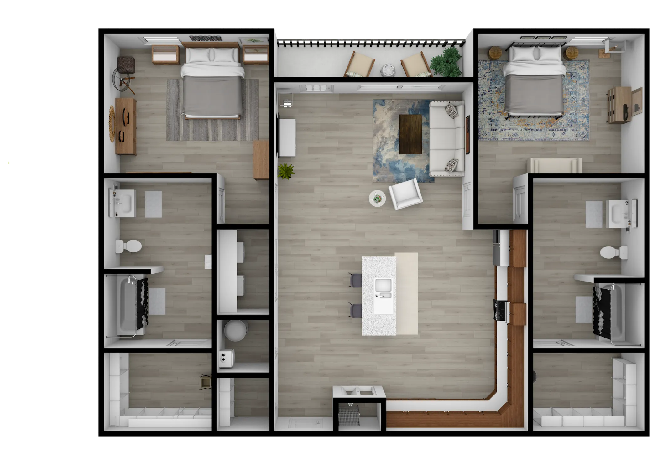 2 Bed 2 Bath D Floor Plan Layout at Altitude in Houston, TX