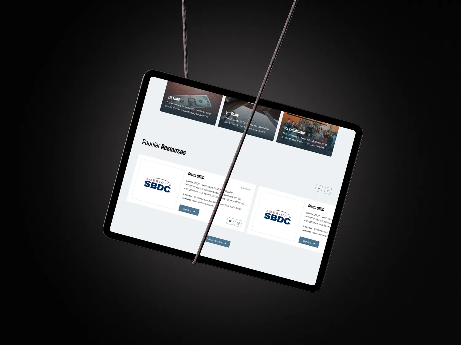 An ipad showing a popular resources section of a website