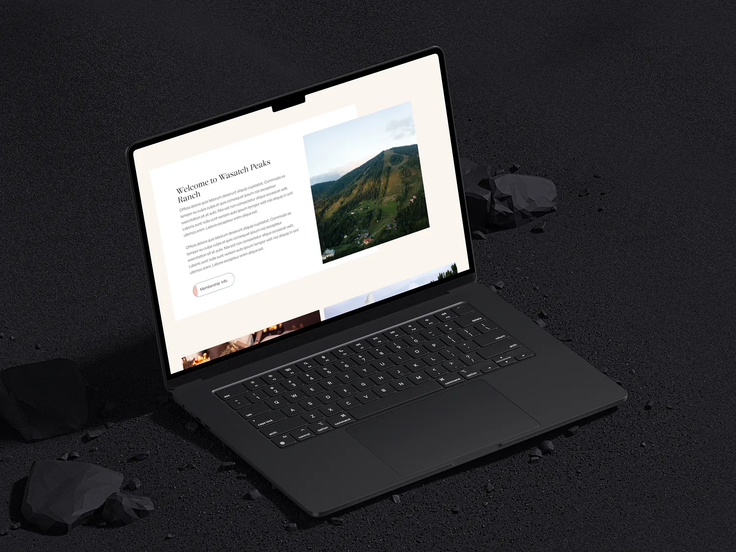 A laptop displaying a skiing website.