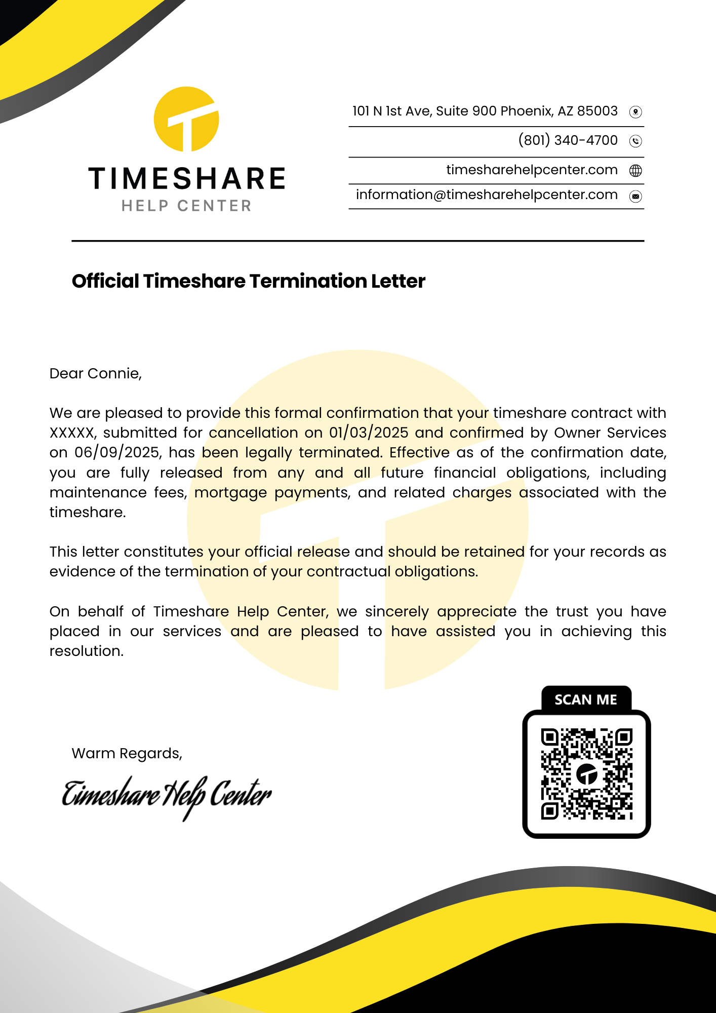 Connie success letter
