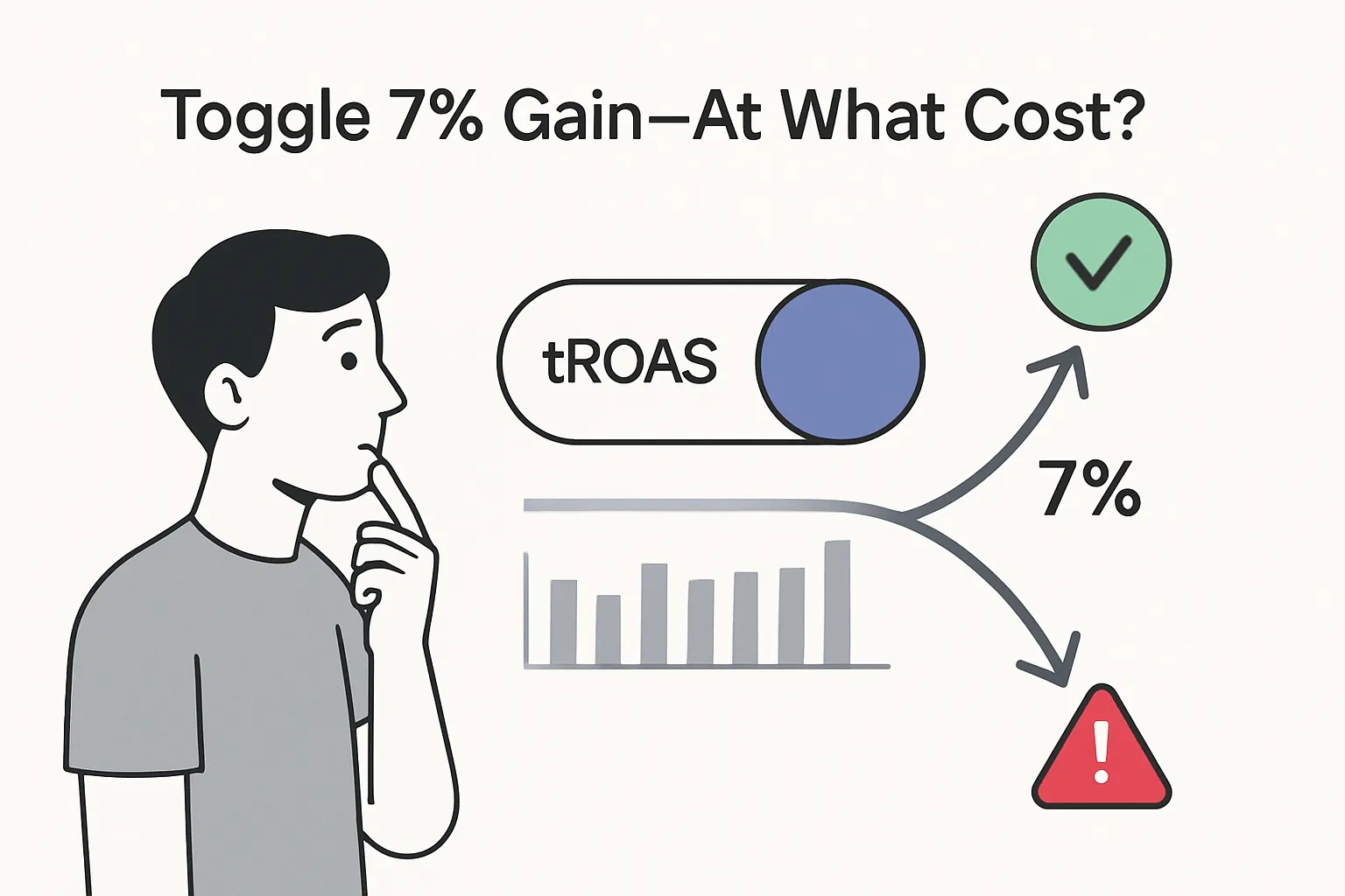 Minimalist illustration of toggle switch with bid widening arrows and reward and alert paths