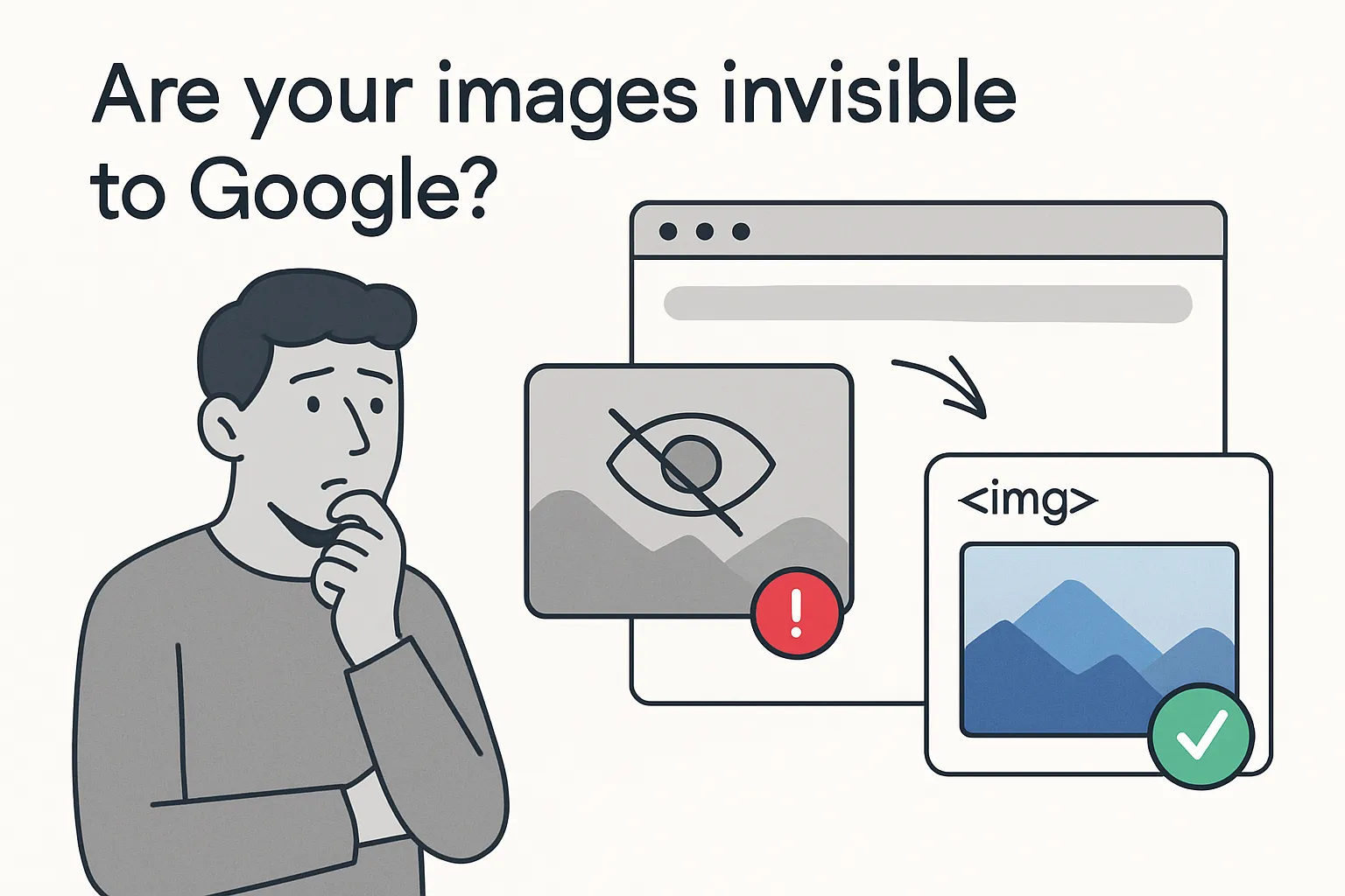 Web designer worried about CSS background image being invisible to Google contrasted with visible image inside img tag with green check mark