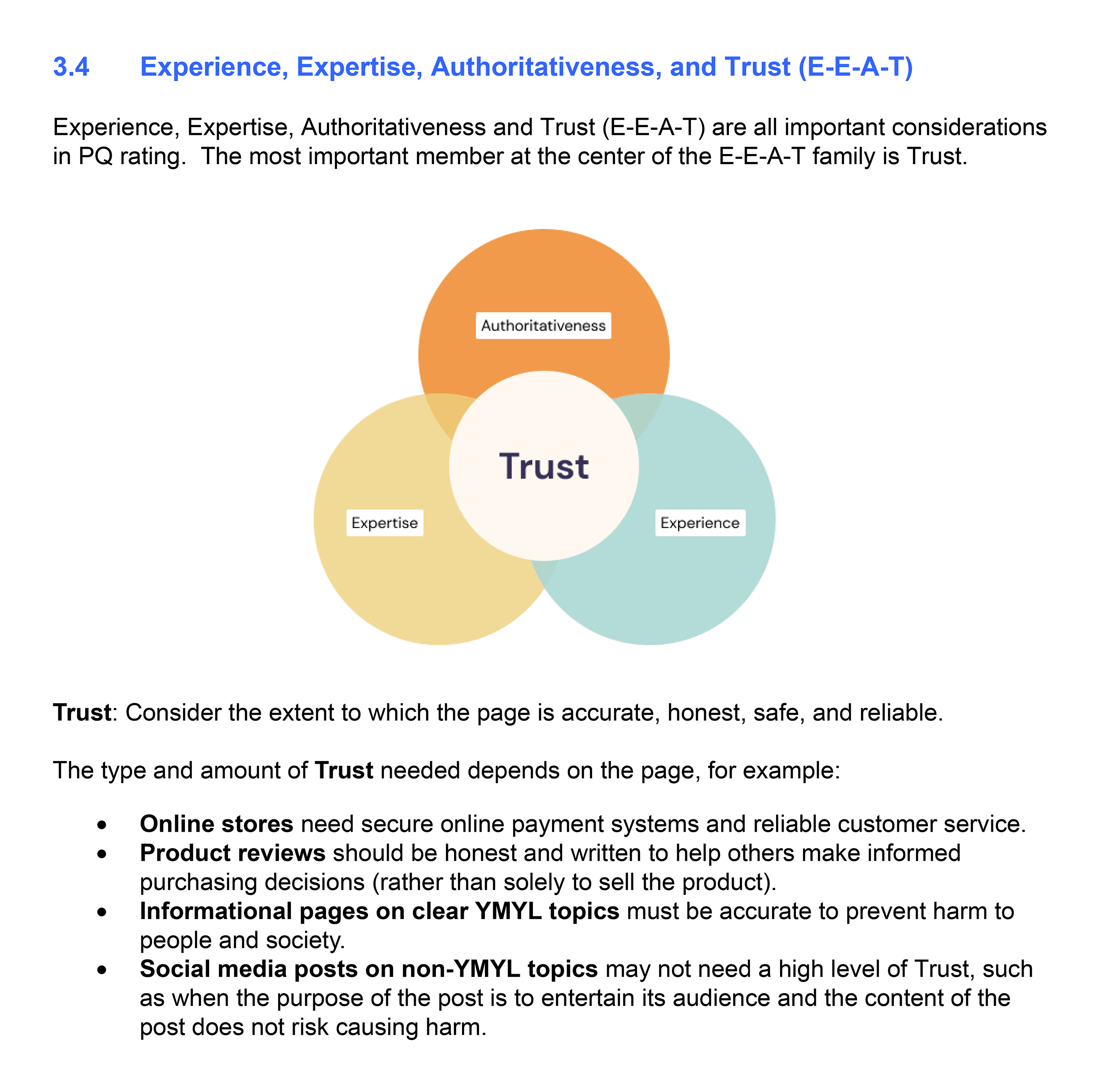 Graphic summarising Experience, Expertise, Authority and Trust interconnected