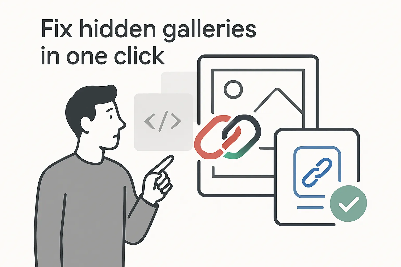 Illustration showing how a URL tweak reveals hidden image galleries in search results