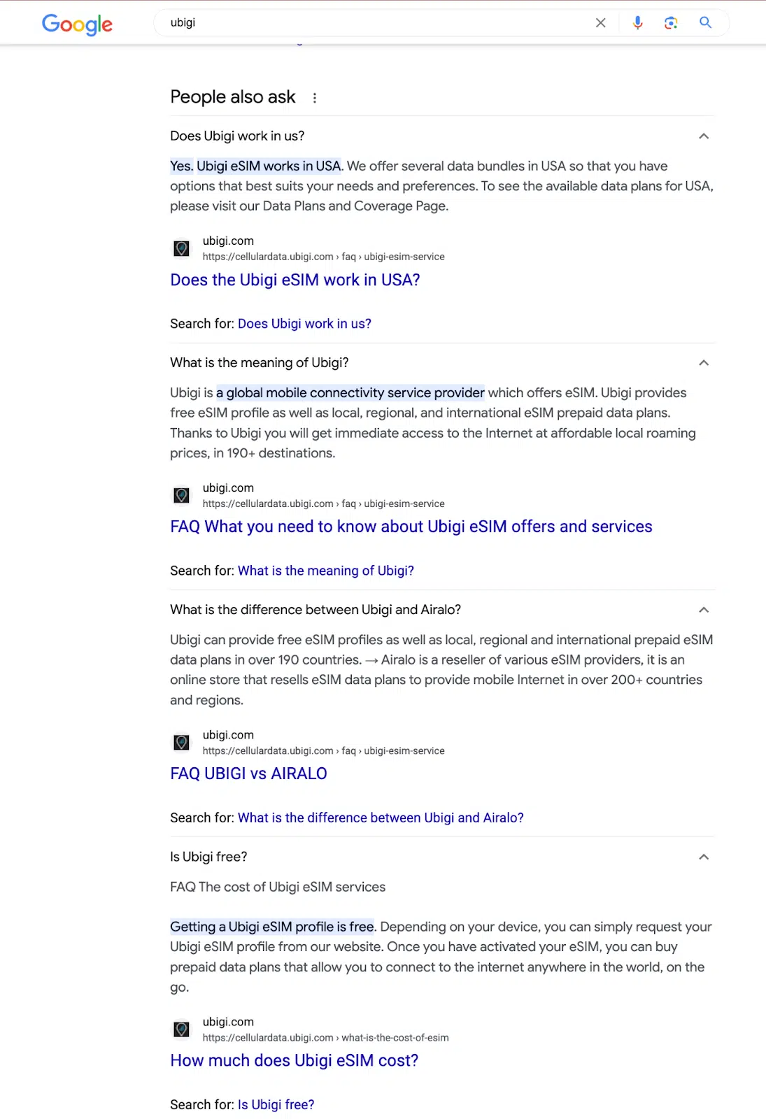 People Also Ask feature on a Brand SERP