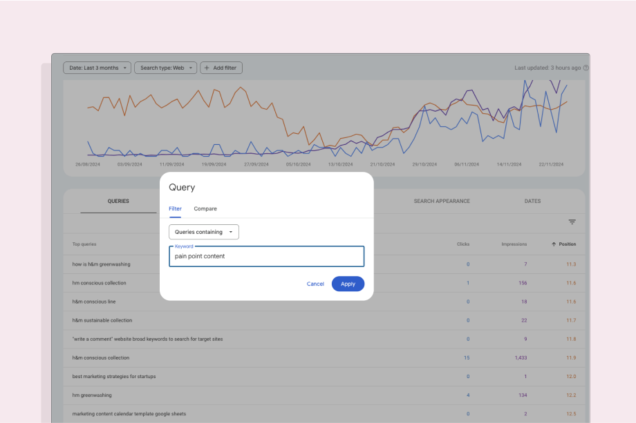 Content refresh results example in Search Console