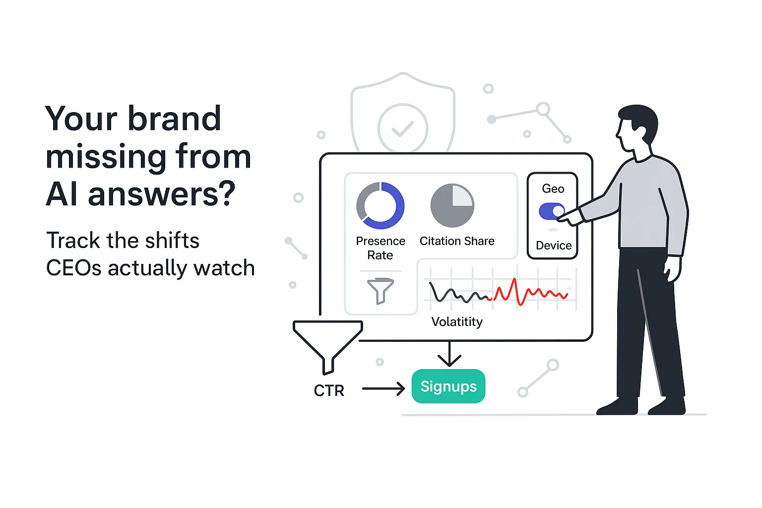 Analytics dashboard with KPI widgets and toggle switch for geo device tracking metrics