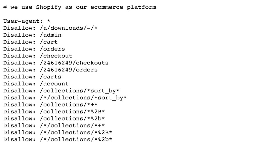 Shopify's handling of ecomm faceted navigation via robots.txt files