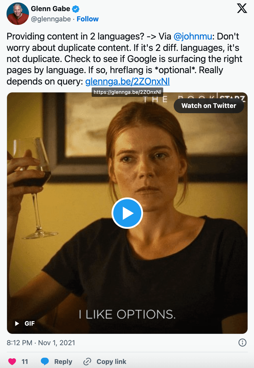 Screenshot of a tweet highlighting bilingual content considerations