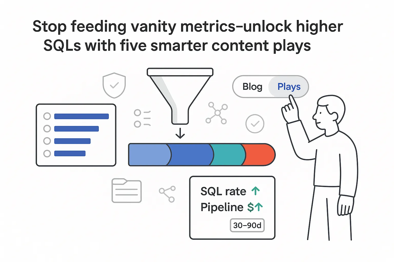 Minimalist tech illustration funnel and pipeline bar CRM report leaderboard of content plays toggle switch