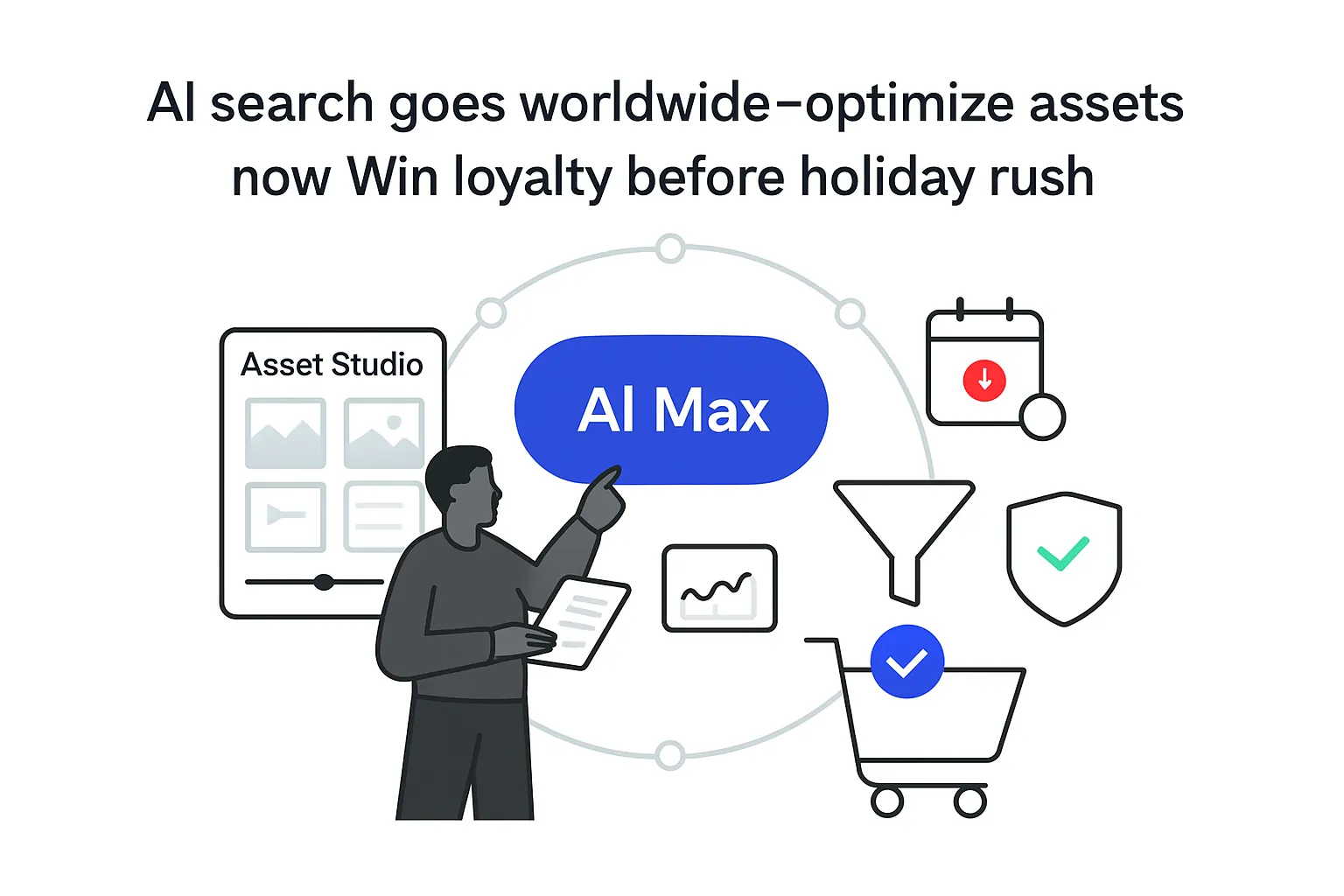 AI Max toggle asset studio global rollout performance funnel to cart holiday loyalty alert