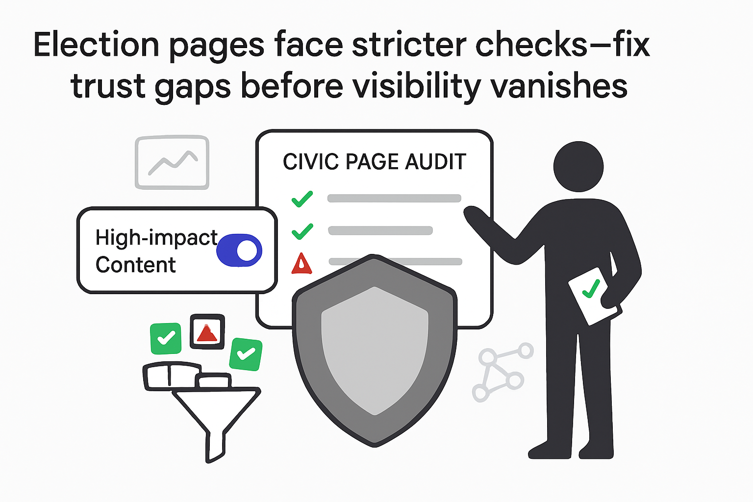 Civic Page Audit shield High Impact Content toggle funnel pass warning badges election pages