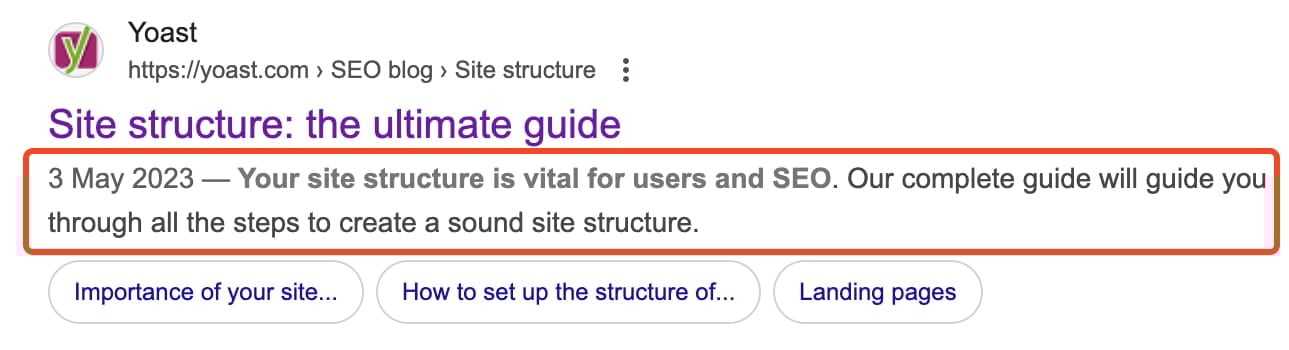 Example of a Google search result with a meta description highlighted