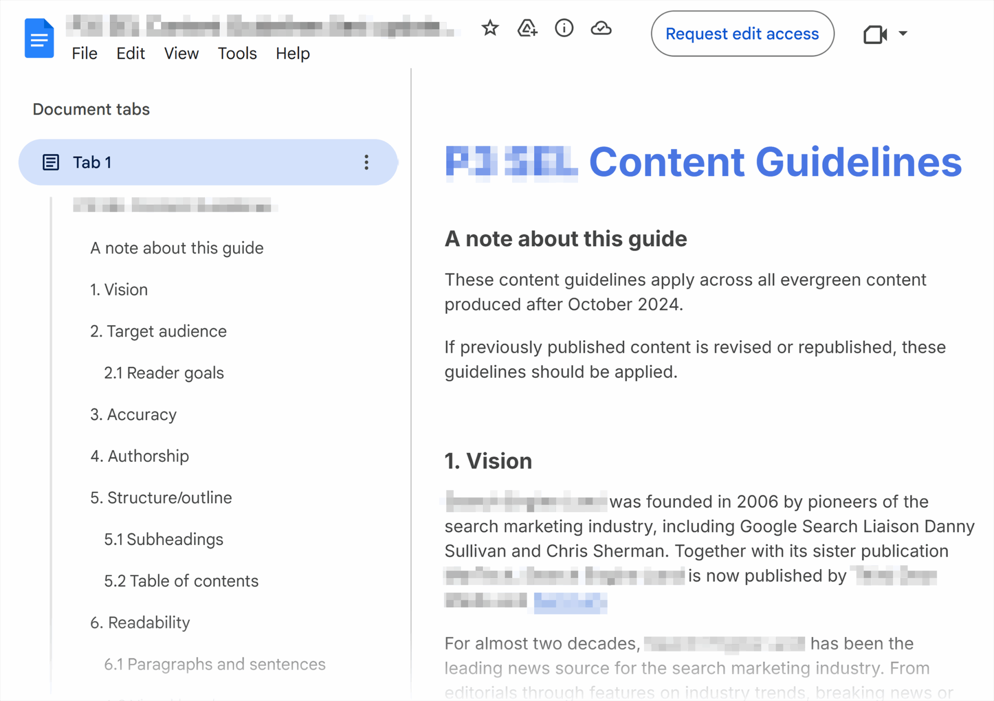 Documented SEO guidelines example
