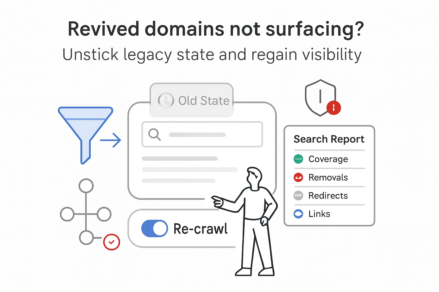 Search results panel showing cached history re crawl toggle indexing funnel search report